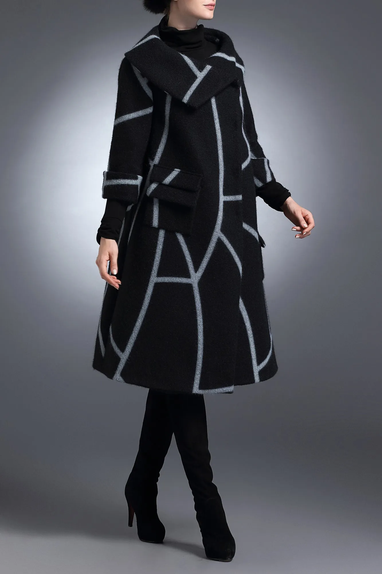 Lisbeth Black & Grey Modern Winter Wool Coat