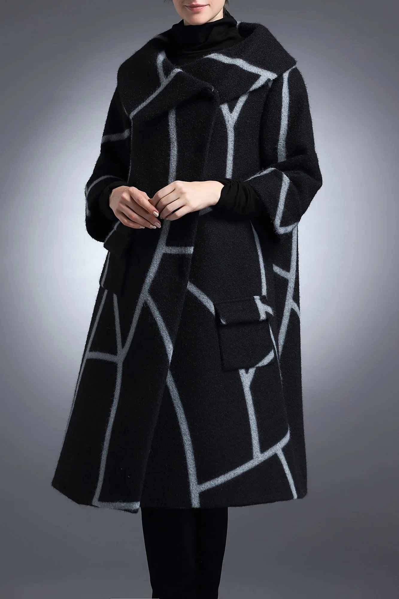 Lisbeth Black & Grey Modern Winter Wool Coat