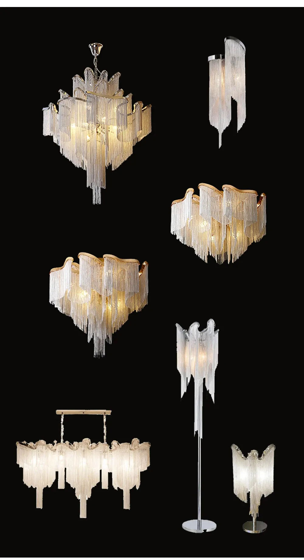 MAK Naysi Aluminum Tassels Chandelier