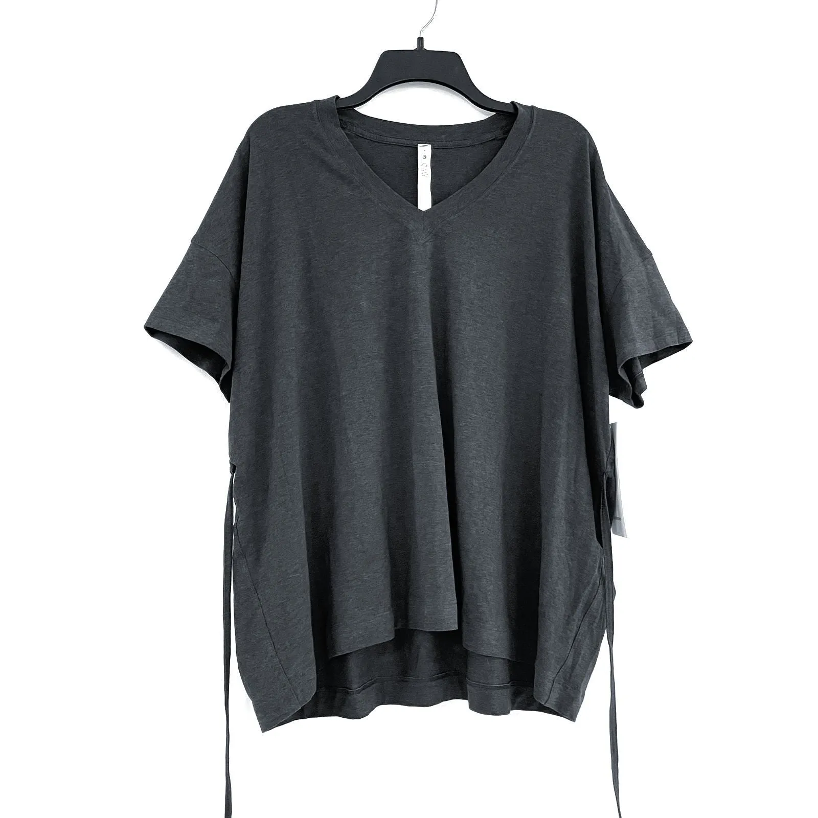 NWT Wmns Lululemon Gray Heather Side Back Tie V-Neck Loose Fit Tee Shirt Sz 6