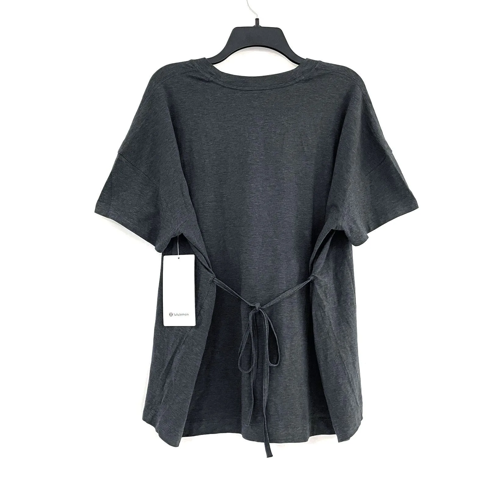 NWT Wmns Lululemon Gray Heather Side Back Tie V-Neck Loose Fit Tee Shirt Sz 6