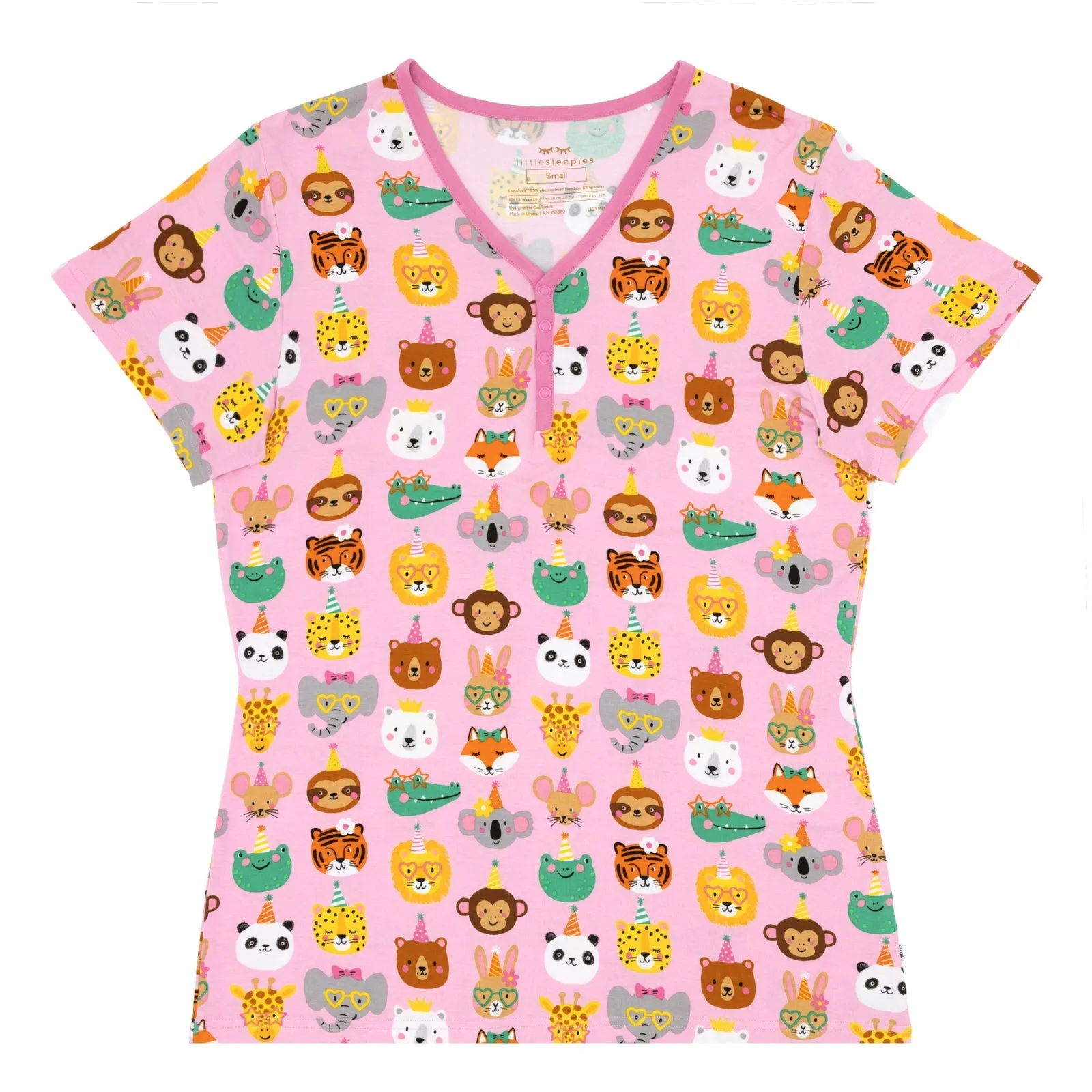 Pink Party Pals Women's Short Sleeve Pajama Top