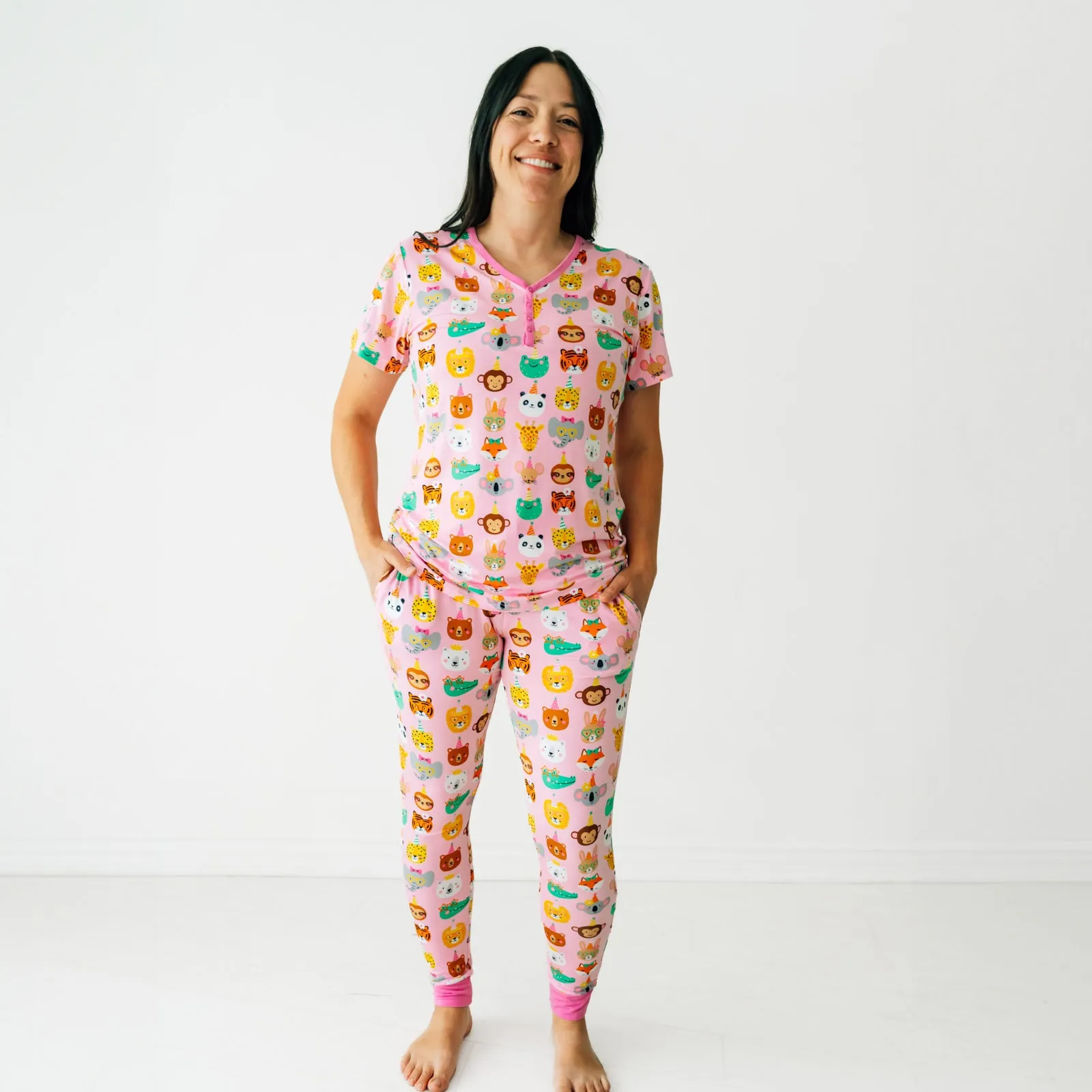 Pink Party Pals Women's Short Sleeve Pajama Top