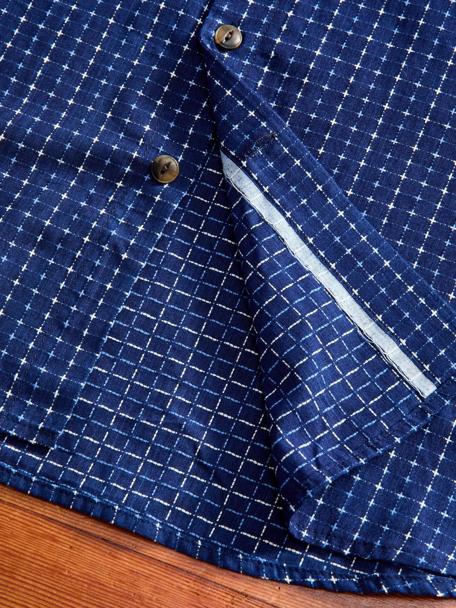 "Sashiko Grid" Oxford Shirt in Indigo