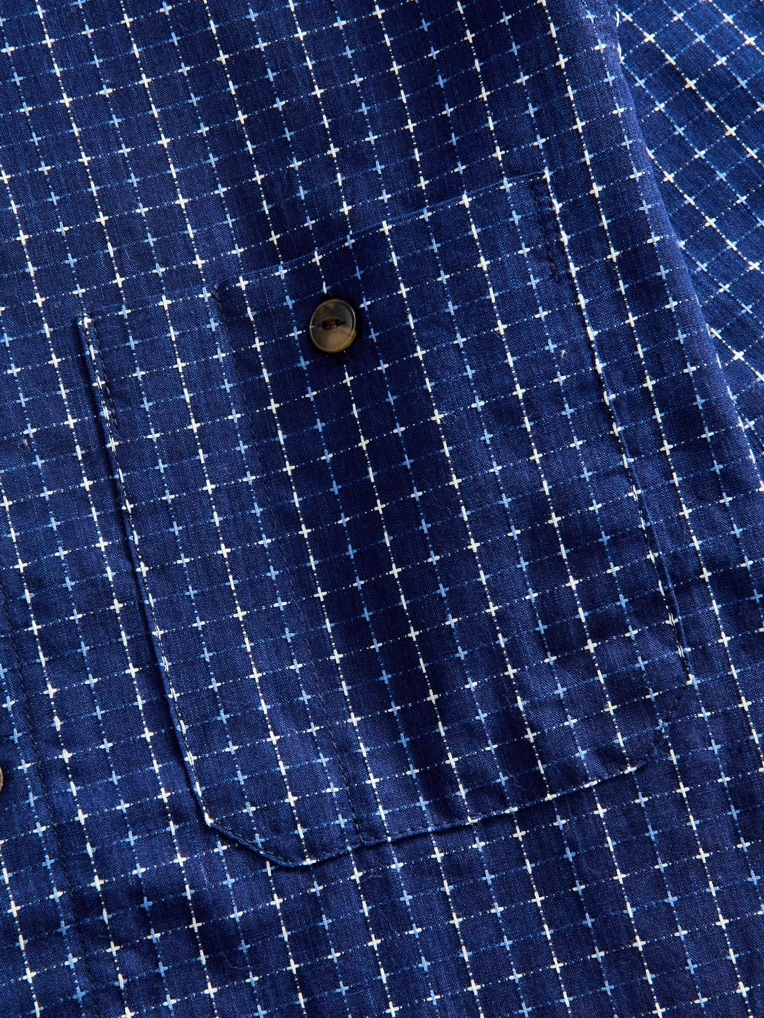 "Sashiko Grid" Oxford Shirt in Indigo