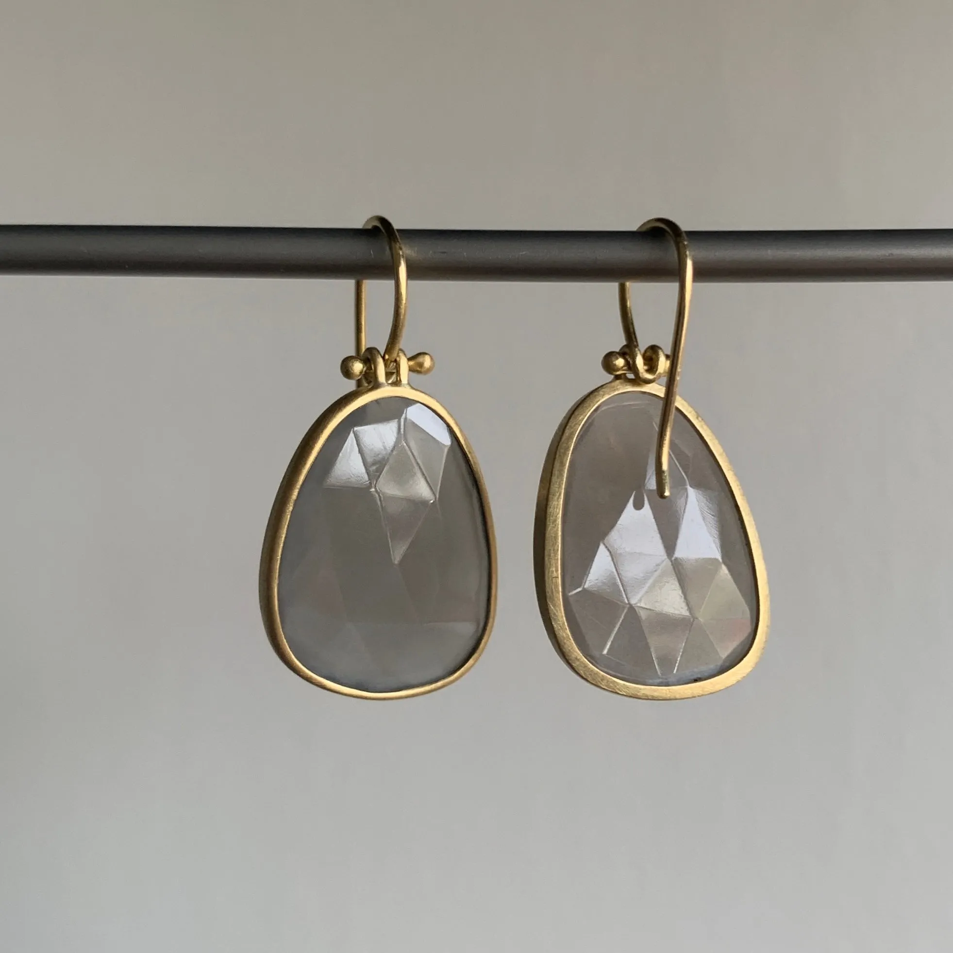 Rose Cut Steel Gray Labradorite Drop Earrings