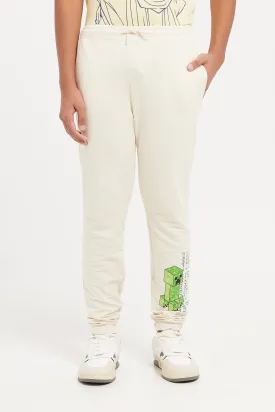 Senior Boys Cream Printed Active Pants