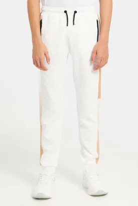 Senior Boys White Embossed Active Pants