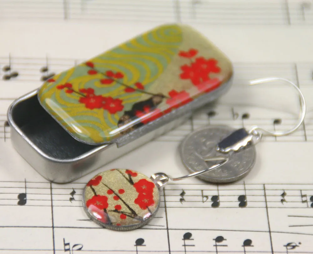Sixpence Earrings and Teeny Tiny Tin Golden Blossom Red