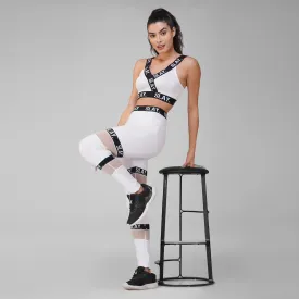 SLAY. Sport Women's Activewear Full Sleeves Crop Top And Pants Co-ord Set White