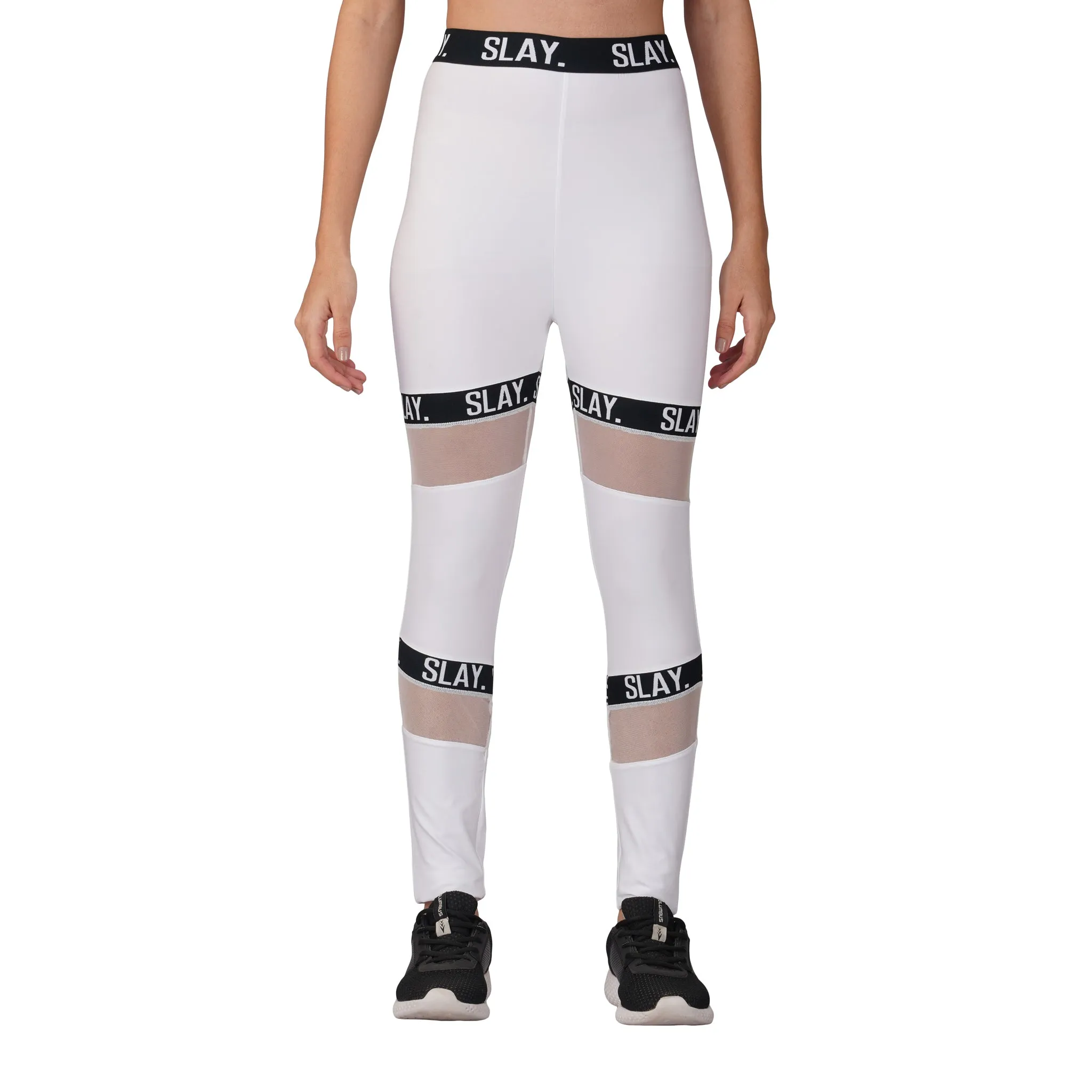 SLAY. Sport Women's Activewear Full Sleeves Crop Top And Pants Co-ord Set White