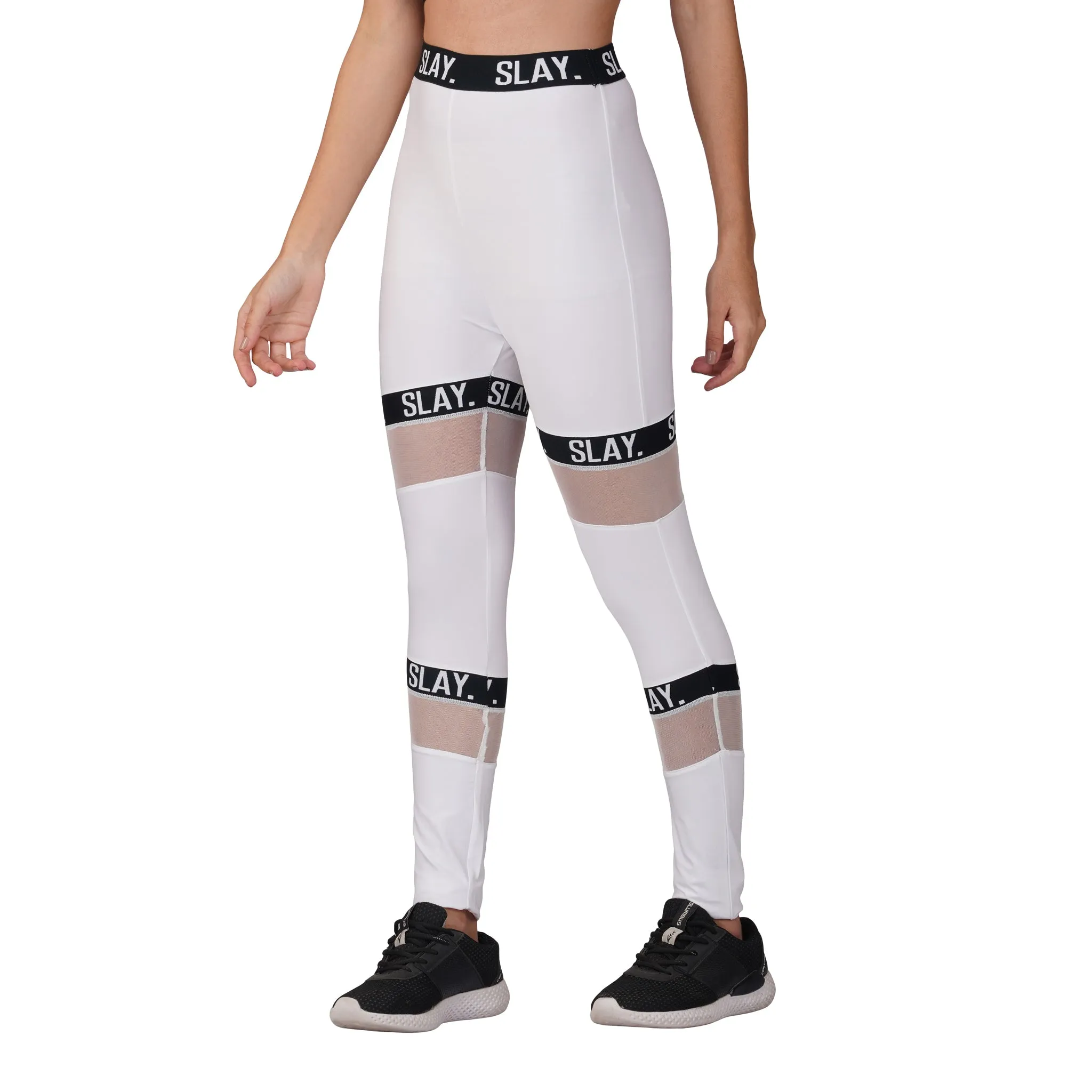 SLAY. Sport Women's Activewear Full Sleeves Crop Top And Pants Co-ord Set White