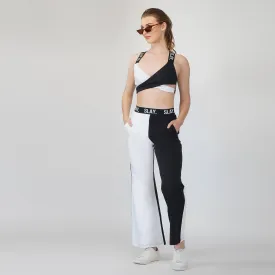 SLAY. Sport Women's Black & White Colorblock Bikini Crop Top & Pants Co-ord Set