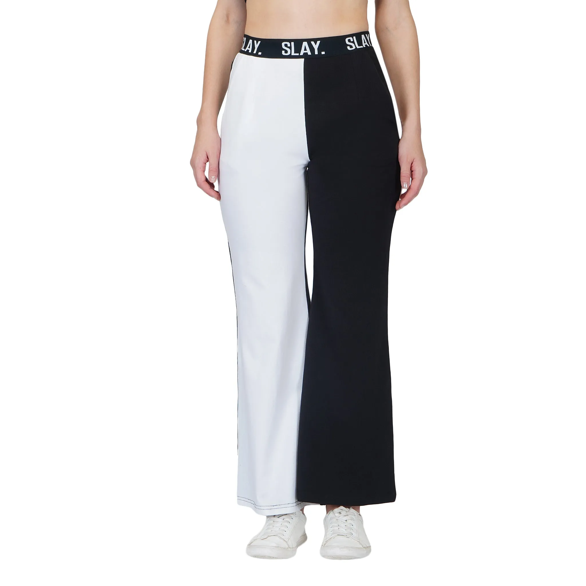 SLAY. Sport Women's Black & White Colorblock Bikini Crop Top & Pants Co-ord Set