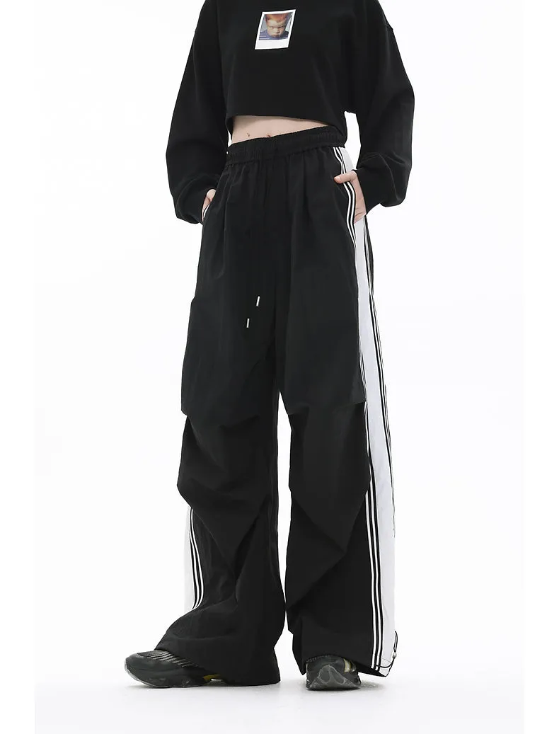 Sports Contrast Striped Webbing Parachute Discount Sports Pants Loose Casual Pants