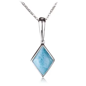 Sterling Silver Diamond Shape with Larimar Inlay Pendant (Chain Sold Separately)