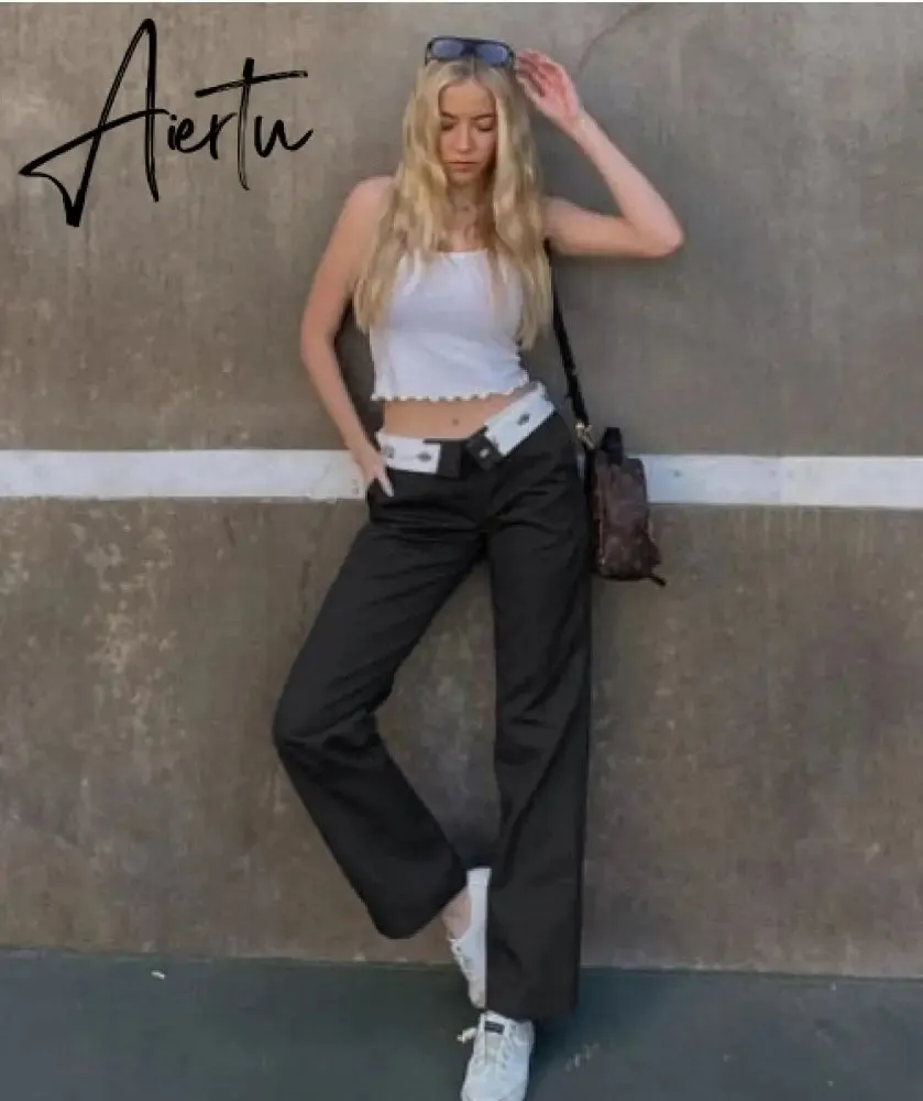 Streetwear Women Casual Contrast Printing Trousers Y2k Block Printed Zipper Sports Pants with Pockets Harajuku Cargo Pants Women