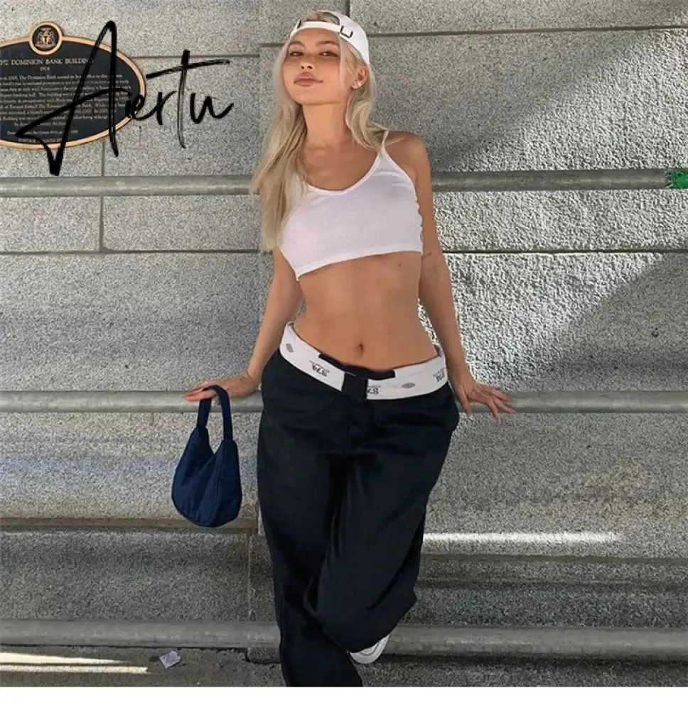 Streetwear Women Casual Contrast Printing Trousers Y2k Block Printed Zipper Sports Pants with Pockets Harajuku Cargo Pants Women