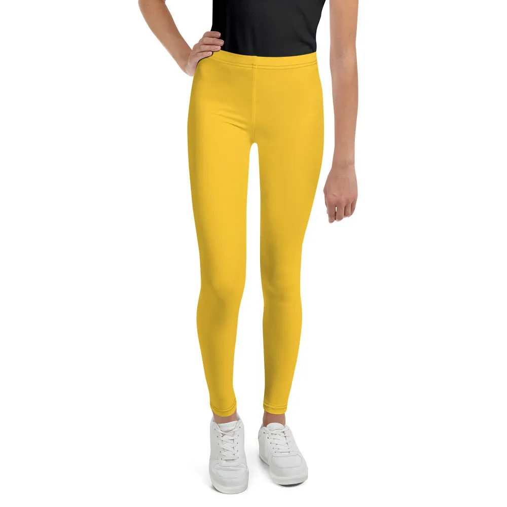 Sunflower Bright Yellow Solid Color Premium Youth Sports Leggings - Made in USA/EU