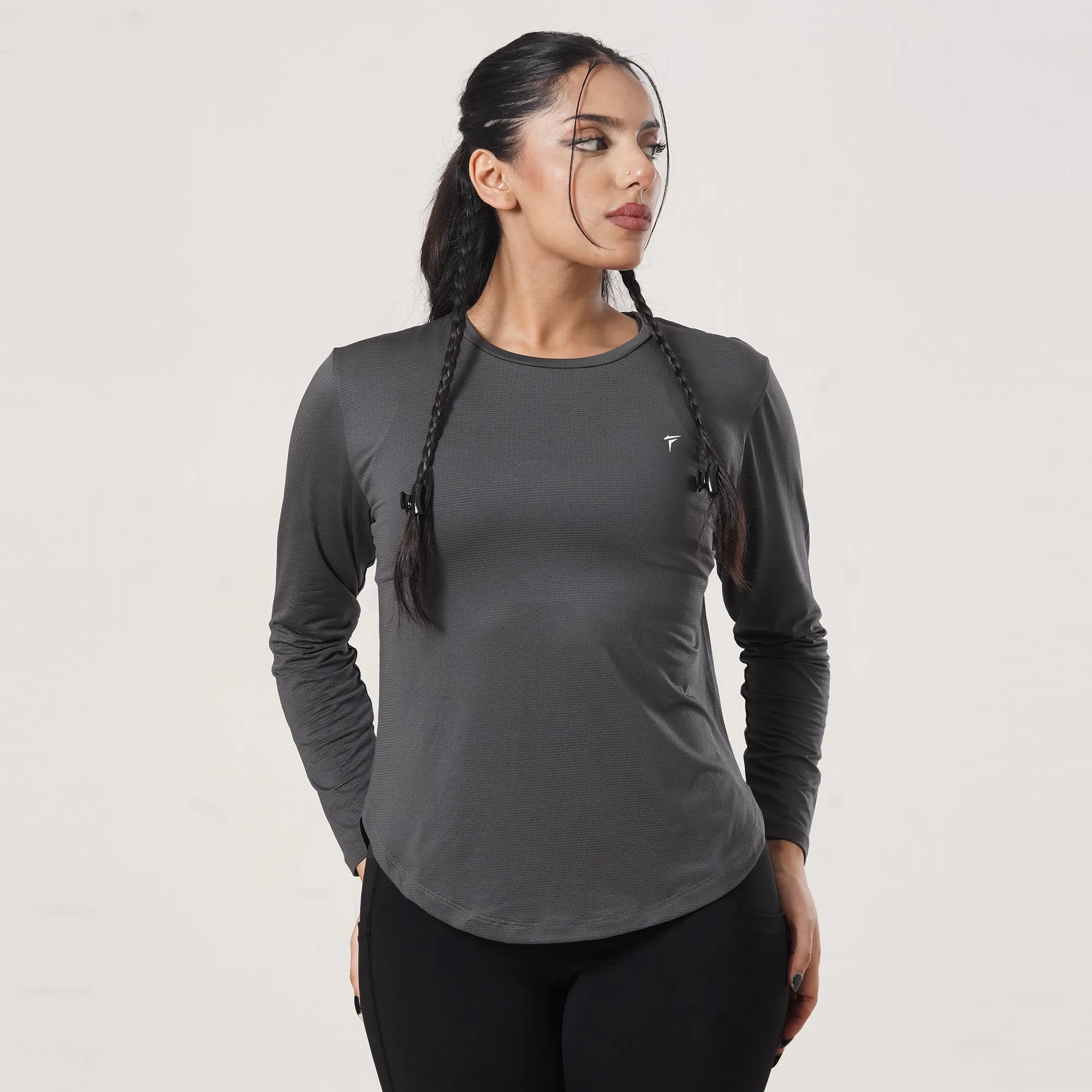 Tf-Premium Charcoal Full Sleeve Women Mesh Tee