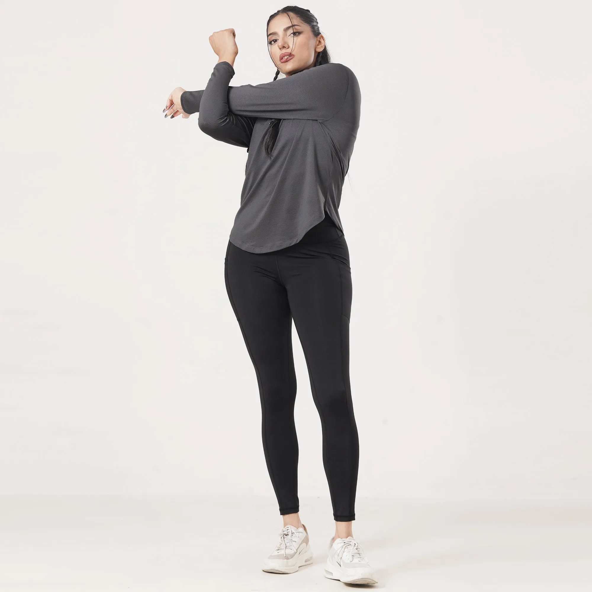 Tf-Premium Charcoal Full Sleeve Women Mesh Tee