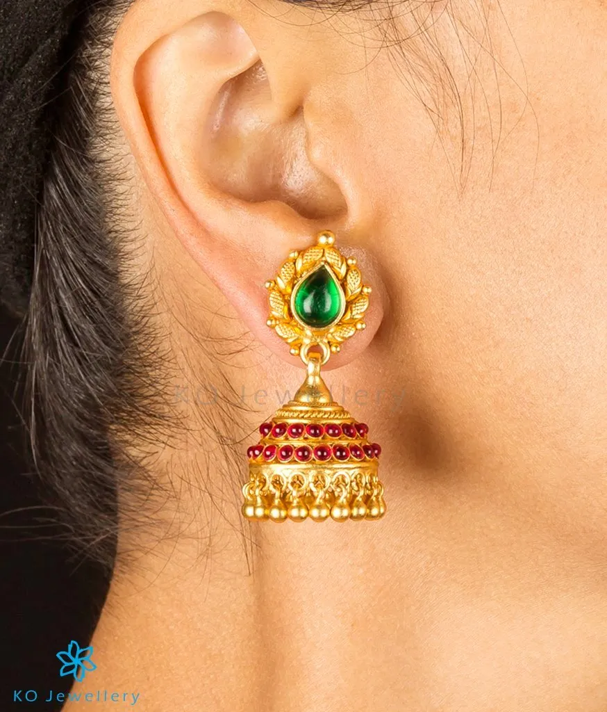 The Aarohi Silver Kempu Jhumka(Green)