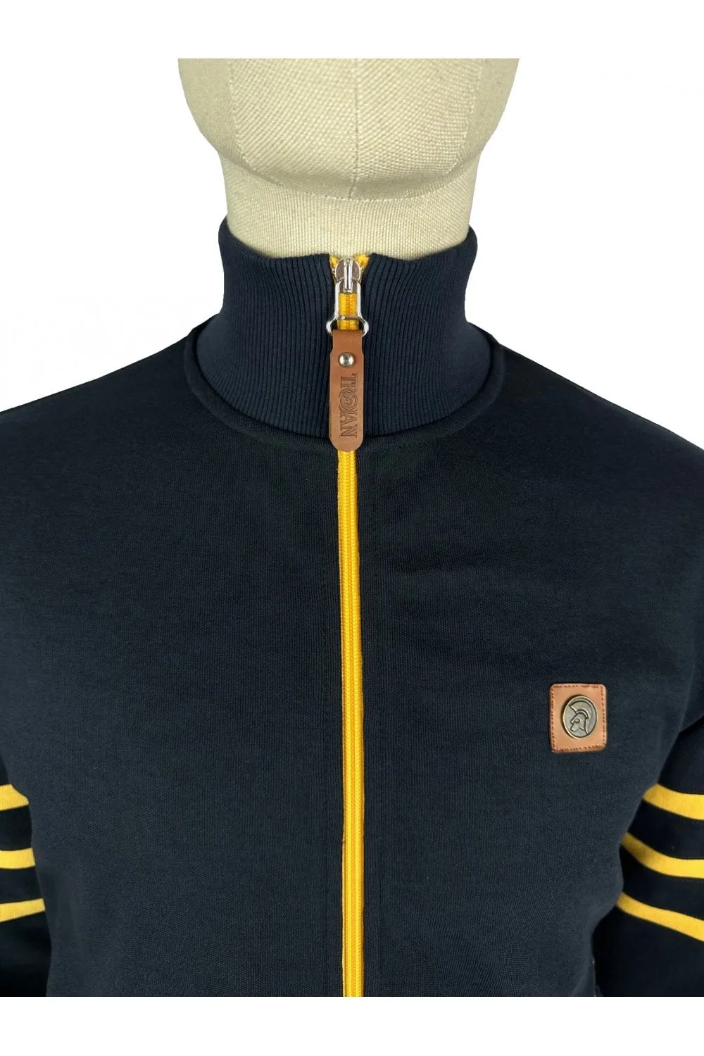 Trojan Records Men's TR8851 Stripe Sleeve Track Top Navy Blue