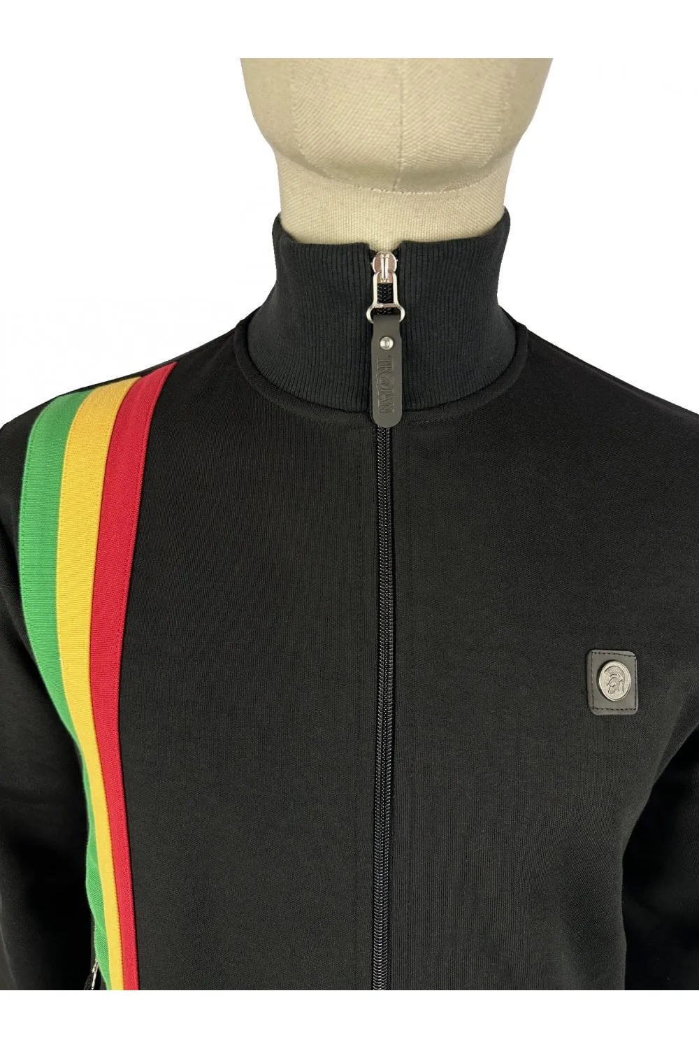 Trojan Records Men's TR8901 Racing Stripe Track Top Black