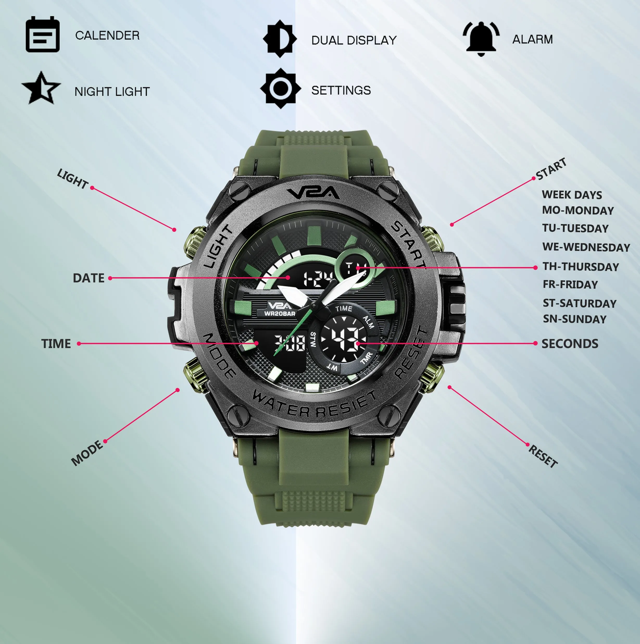 V2A Chronograph Analogue And Digital Sports Watch For Men and Boys