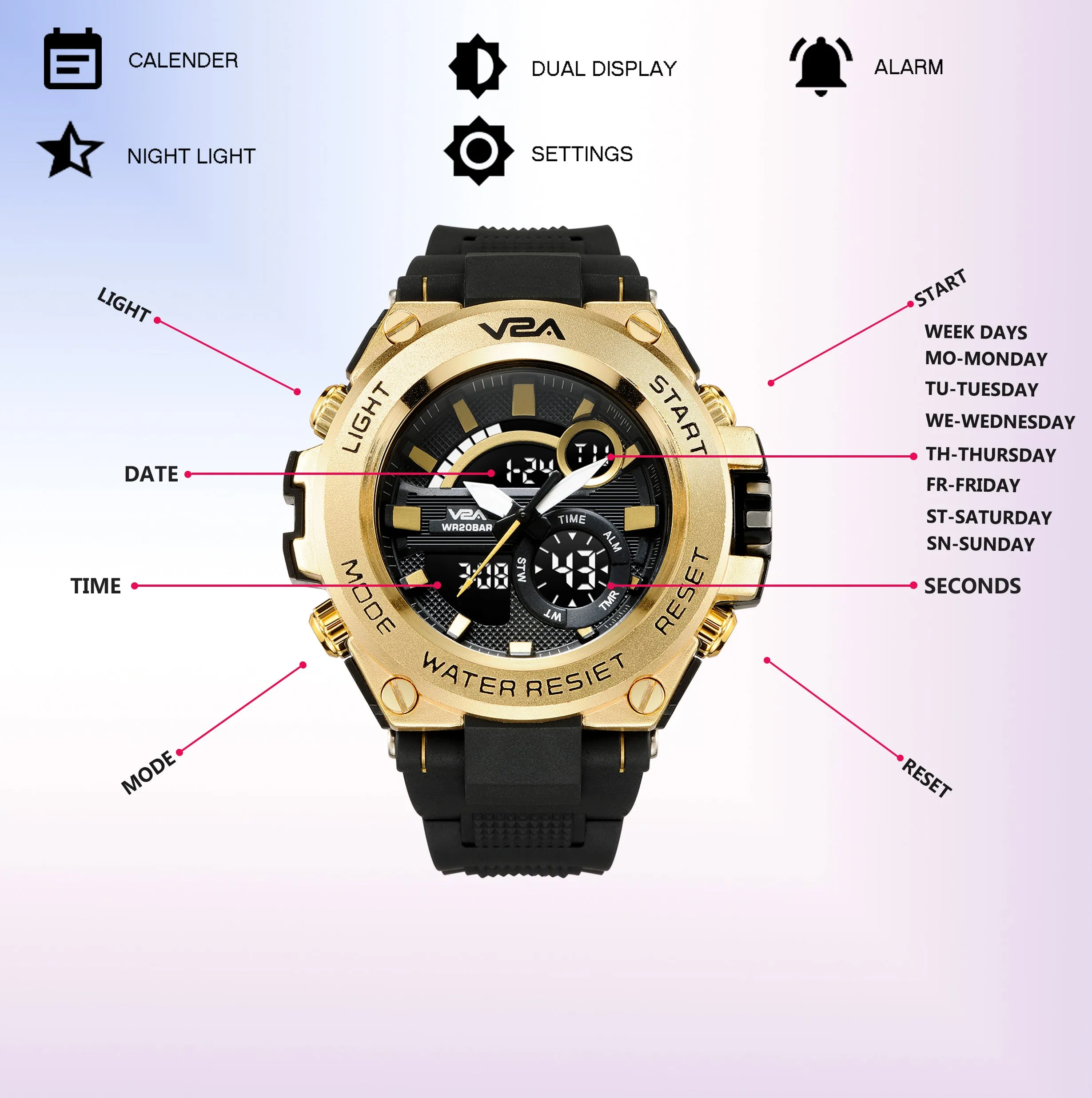 V2A Chronograph Analogue And Digital Sports Watch For Men and Boys
