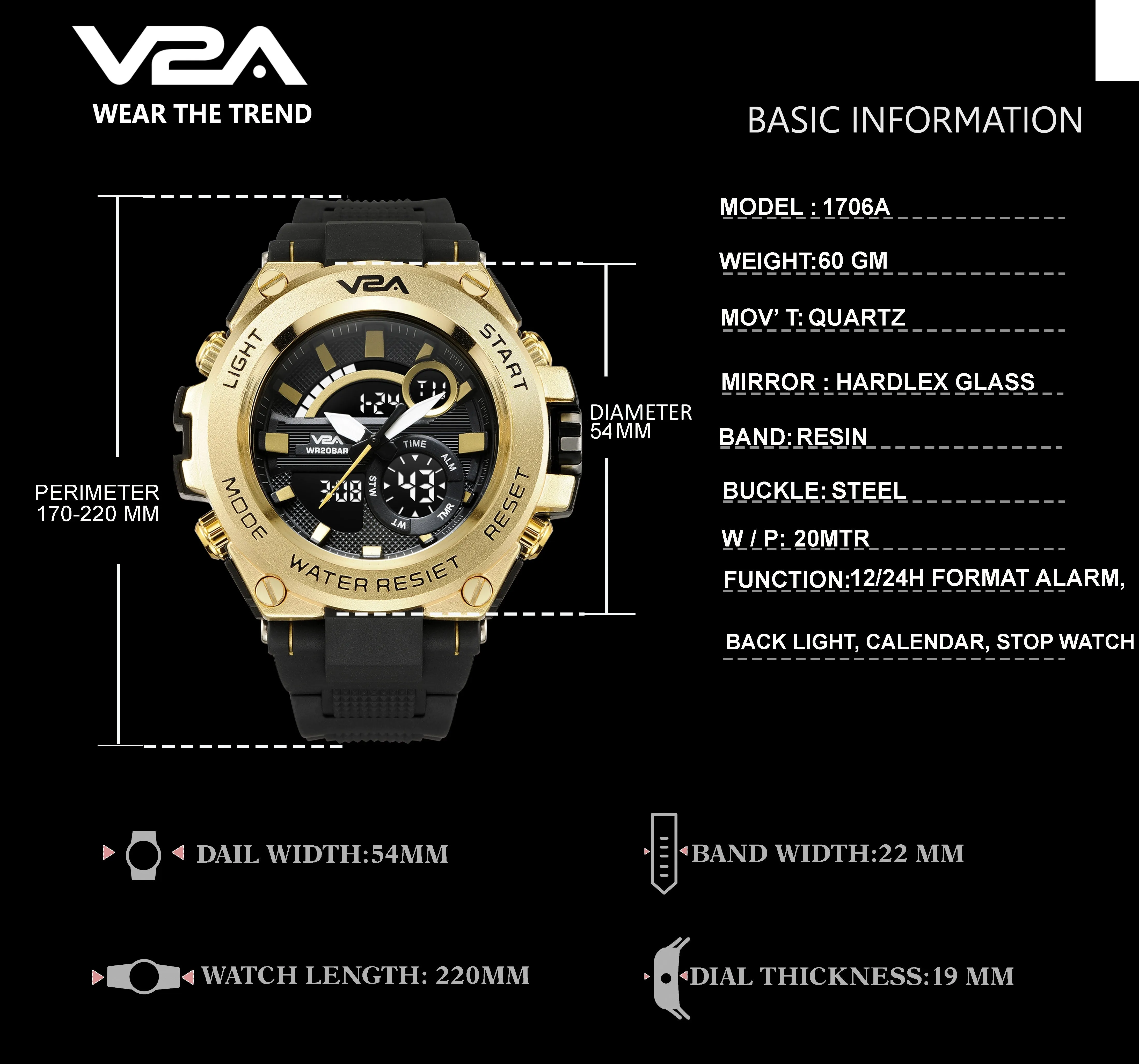 V2A Chronograph Analogue And Digital Sports Watch For Men and Boys