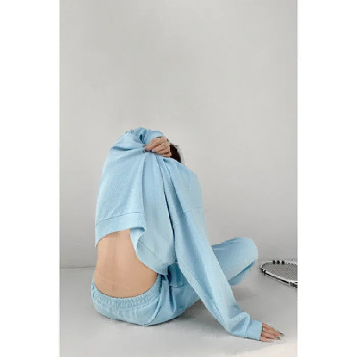 Waffle Casual Long Sleeve Crew Neck Sweater Slimming Track Pants Sports Suit