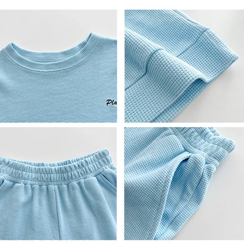 Waffle Casual Long Sleeve Crew Neck Sweater Slimming Track Pants Sports Suit