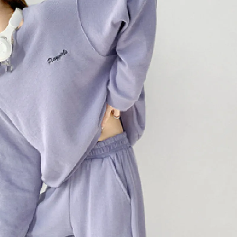 Waffle Casual Long Sleeve Crew Neck Sweater Slimming Track Pants Sports Suit