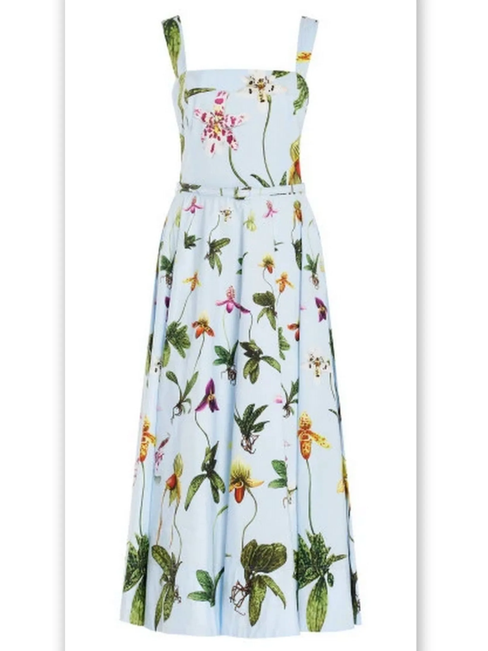Women’s Belted Orchid Printed Light Blue Sundress