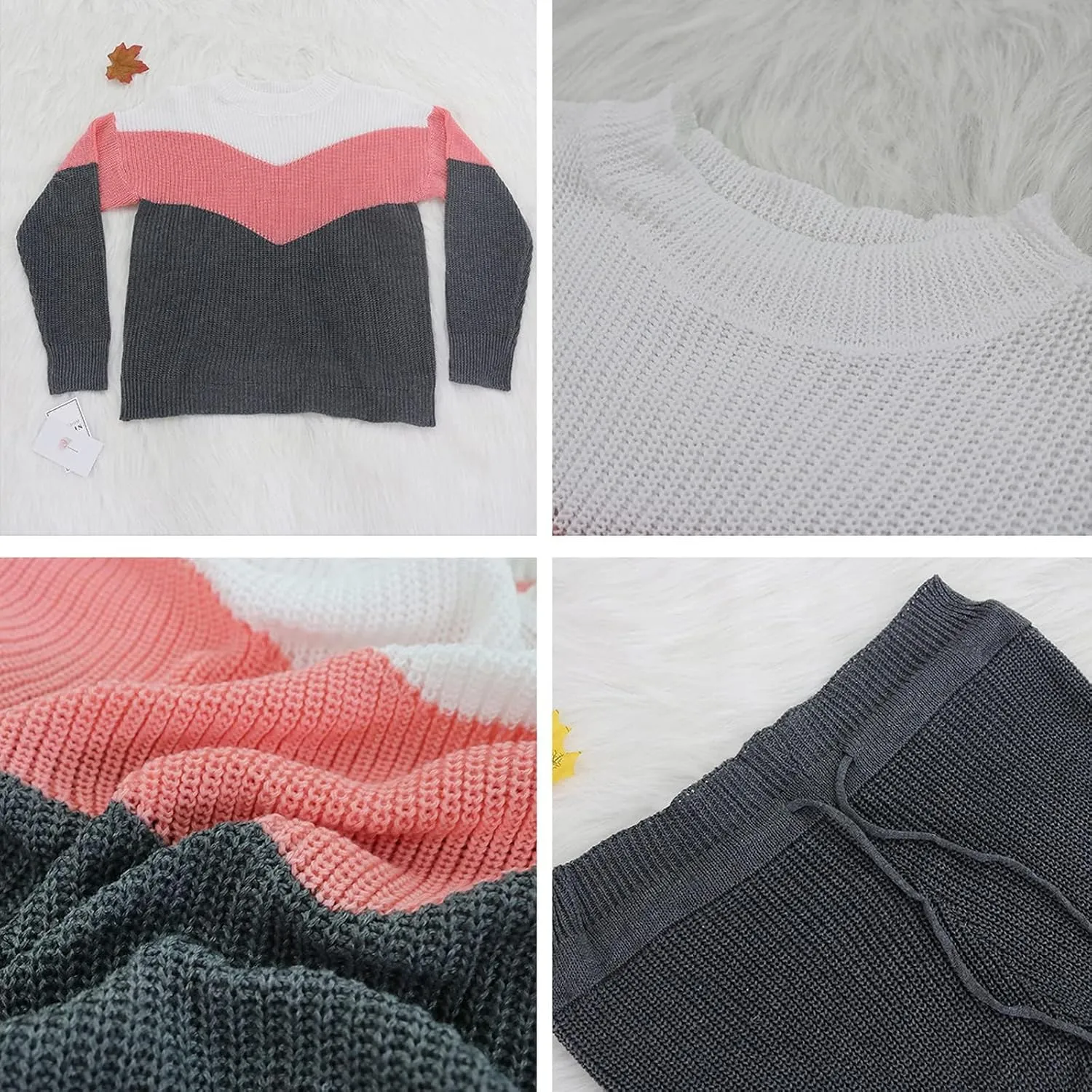 Womens Fall Knit 2 Piece Outfits Sweater Shirt Top and Bodycon Pants Casual Jumpsuit Romper Plus Size