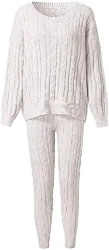 Womens Fall Knit 2 Piece Outfits Sweater Shirt Top and Bodycon Pants Casual Jumpsuit Romper Plus Size