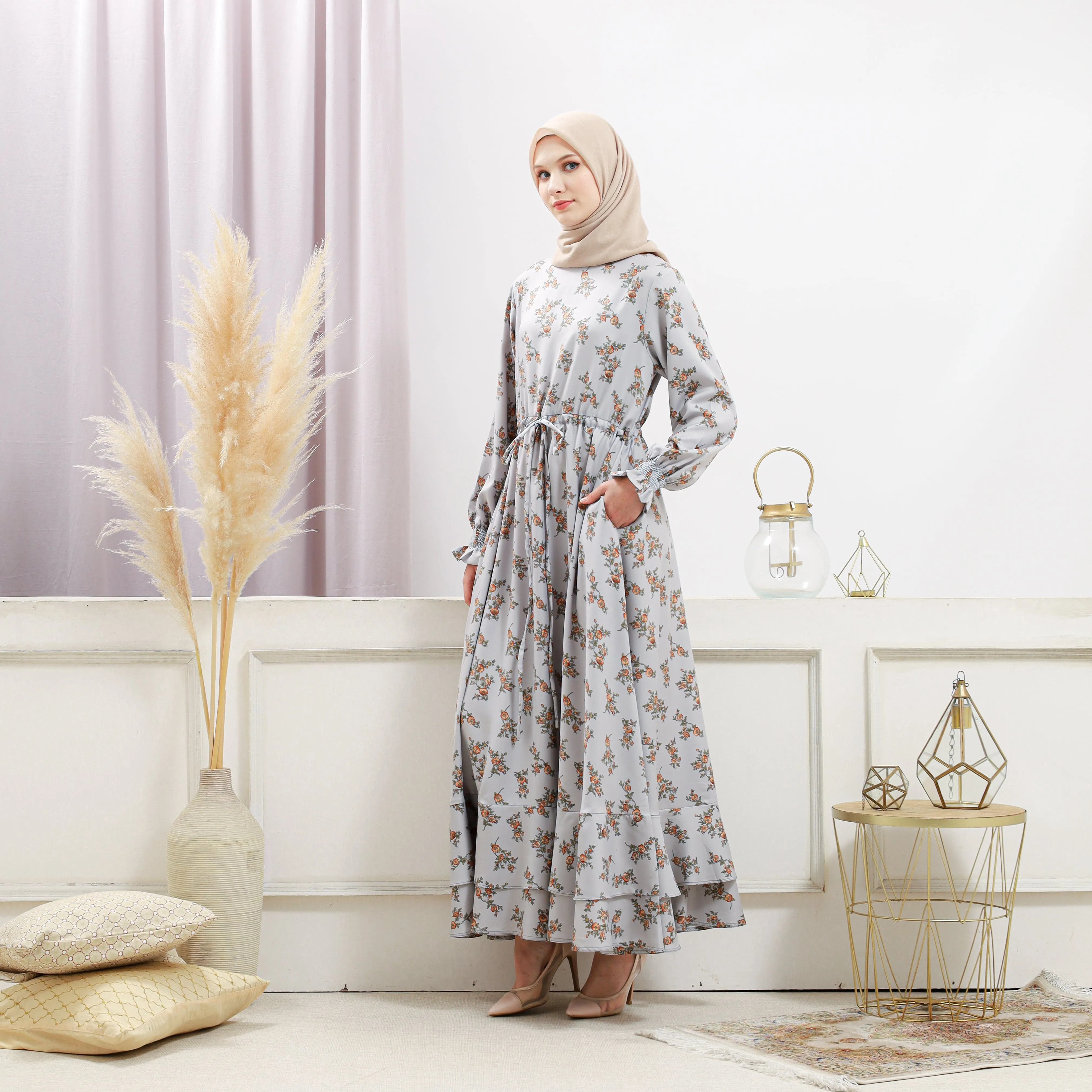 Women's Gray Floral Dress